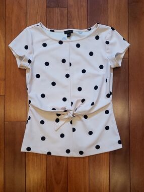 Ann Taylor Polka Dot Tie Front Blouse Women's XS